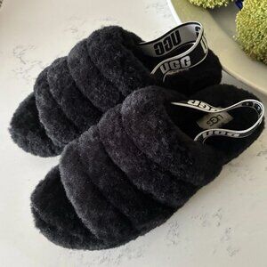 UGG Australia Fluff Yeah Women's Slide Sandal, Size US 8- Black